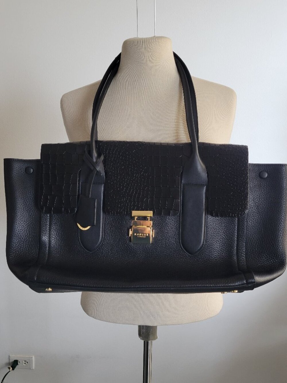 Radley London Mayfair Lane Large Leather Tote Bag Black Croc Flap NWT